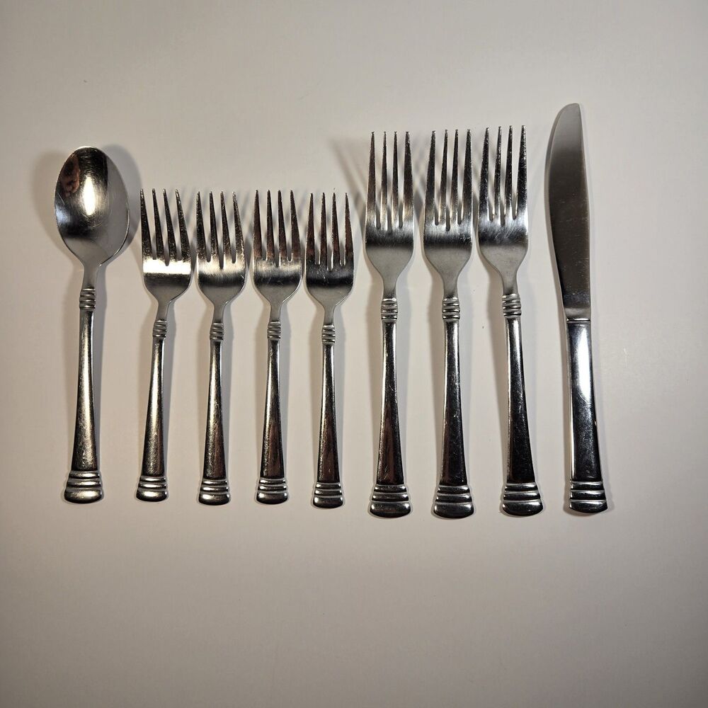 Set of 9 Cambridge Codie  Stainless Dinner Forks, Knife, Soup Spoon Flatware